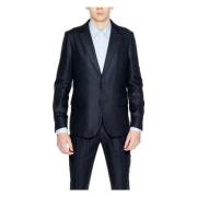 Zwart Linnen Blend Blazer met Knopen Antony Morato , Black , Heren