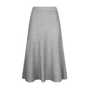 Metallic Geribbelde Midi Rok Elisabetta Franchi , Gray , Dames