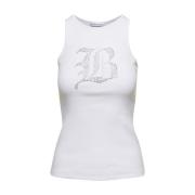 Witte Tanktop met Strass Logo Blumarine , White , Dames