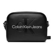 Zwarte Bedrukte Schoudertas met Rits Calvin Klein , Black , Dames