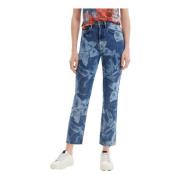 Blauwe Bloemen Jeans met Rits Desigual , Blue , Dames