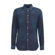 Italiaanse Ruimvallende Denim Overhemd Dsquared2 , Blue , Heren