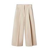 Beige Katoenen Broek met Ritssluiting Mango , Beige , Dames