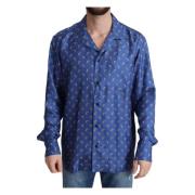 Strand Print Zijden Casual Overhemd Dolce & Gabbana , Blue , Heren