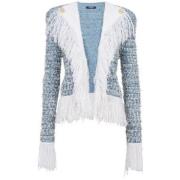 Blauw & Wit Franje Jas Balmain , Blue , Dames