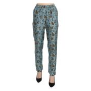 Hoge Taille Tapered Broek Blauw Print Dolce & Gabbana , Blue , Dames