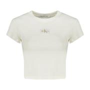 Korte Mouw Logo Geborduurd Wit T-shirt Calvin Klein , White , Dames