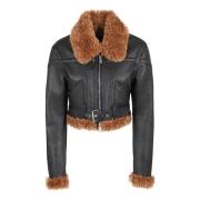 Zwarte Bikerjas met Teddy Detail Stella McCartney , Black , Dames