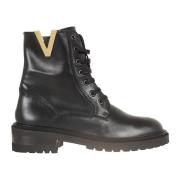 Zwarte kalfsleren amfibische laars met studs Via Roma 15 , Black , Dam...