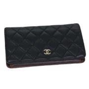 Pre-owned Leather wallets Chanel Vintage , Black , Dames