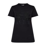 Zwarte Katoenen Jersey T-shirt met Logo Max Mara , Black , Dames