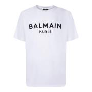 Wit Crew Neck Tee Stijlvol Balmain , White , Heren