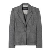 Slim Fit Wool Flannel Jersey Blazer Luisa Cerano , Gray , Dames