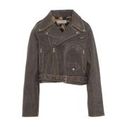 Stijlvolle Leren Bikerjas Bully , Brown , Dames