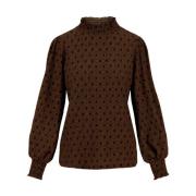 Lange Mouw Top Zwartprint Zusss , Brown , Dames