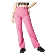 Roze Effen Jeans Rits Knoopsluiting Only , Pink , Dames