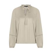 Satin Hammered Top Lange Mouw Tramontana , Beige , Dames