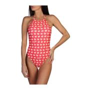 Polkadot Badpak met Logo Detail Moschino , Pink , Dames