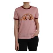 Rosa Katoenen T-shirt met Logo Print Dolce & Gabbana , Pink , Dames