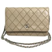 Pre-owned Leather wallets Chanel Vintage , Beige , Dames