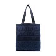 Navy Blauw Jacquard Geborduurde Tote Tas Moncler , Blue , Heren