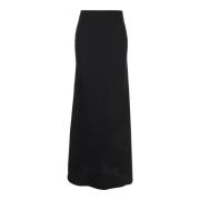 Zwarte Satijnen Maxi Rok Plain Units , Black , Dames