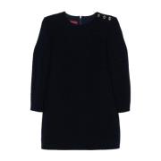 Navy Blue Wool Blend Bouclé Jurk Gucci , Black , Dames