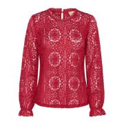 Kanten Blouse Jester Red Cream , Red , Dames