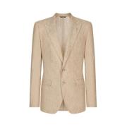 Beige Linnen Blazer met Peak Revers Dolce & Gabbana , Beige , Heren