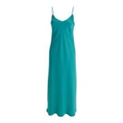 Satin Slip Jurk Lichtblauw V-Hals Plain Units , Blue , Dames