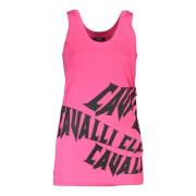 Dames Roze Tanktop Brede Schouder Ronde Hals Print Logo Cavalli Class ...