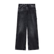 Zwarte Wide Leg Jeans met Versleten Effect Haikure , Black , Dames