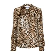 Leopard Print Bow Collar Top Moschino , Multicolor , Dames