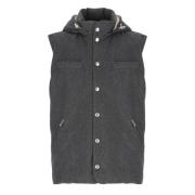 Grijze Wol Mouwloze Jas met Capuchon Brunello Cucinelli , Gray , Heren