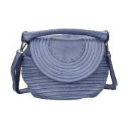 Denim Leren Tas met Harde Handgreep Majo , Blue , Dames