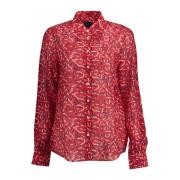 Rode Italiaanse Kraag Lange Mouwen Blouse Gant , Red , Dames