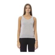 Geribbelde Tanktop met Monogramdetail Baldinini , Gray , Dames