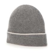 Kasjmier Beanie Hoed Grijs Ivoor Detail Eleventy , Gray , Heren