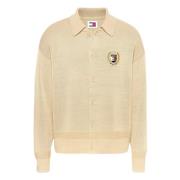 Beige Wol Polo Cardigan Sweater Tommy Hilfiger , Beige , Heren