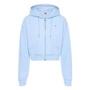 Blauwe Geribbelde Hoodie Crop Sweater Tommy Hilfiger , Blue , Dames