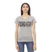 Korte Mouw V-hals T-shirt - Frontprint Trussardi , Gray , Dames