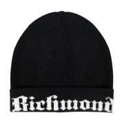 Wollen Beanie Hoed met Merklogo John Richmond , Black , Heren