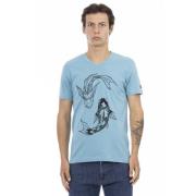 Korte Mouw V-hals T-shirt - Voorprint Trussardi , Blue , Heren