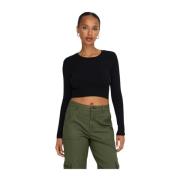 Crop Knit Sweater Only , Black , Dames