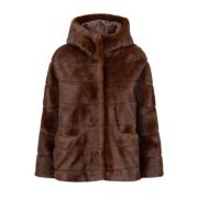 Faux Fur Hooded Cape Jacket Betta Corradi , Brown , Dames