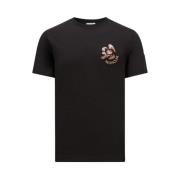 Geborduurd Patch T-shirt met Mon Duck Moncler , Black , Heren