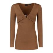 Bruine V-Hals Ribtrui Pinko , Brown , Dames