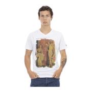 Korte Mouw V-hals T-shirt - Frontprint Trussardi , White , Heren