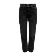 Emily High Waist Straight Denim Jeans Only , Black , Dames