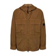 Bruin Earth Textuur Hoodie Jas C.p. Company , Brown , Heren